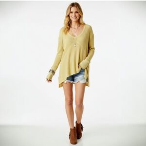 Free People Sunset Park Thermal Long Sleeve - Waffle Knit Boho Festival - S